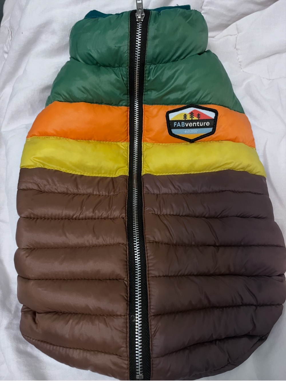 Dog Colorblock Small Pet Puffer Vest - Green/Orange/Yellow/Brown